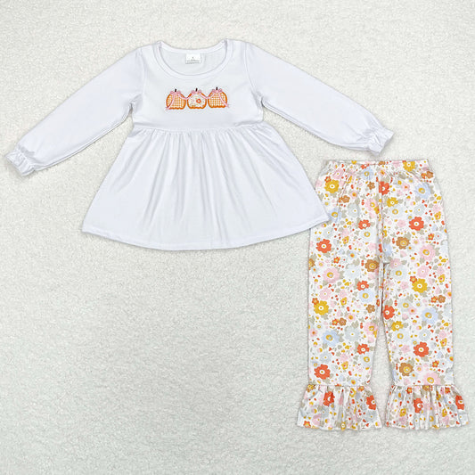 Baby Girls Clothes Pumpkin Tunic Tops Ruffle Floral Pants Clothes Sets GLP1378