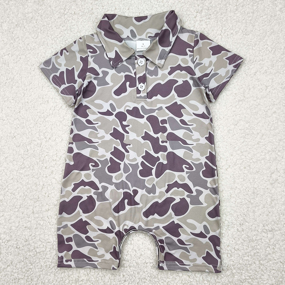 Baby Infant Boys Rompers Short Sleeves Dark Gray Camo Button Rompers SR2977 4.9