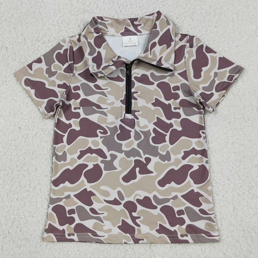 Baby Boys Clothes Short Sleeve Southern Grey Camo Zipper Pullovers Top BT1727