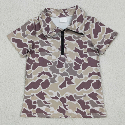 Baby Boys Clothes Short Sleeve Southern Grey Camo Zipper Pullovers Top BT1727