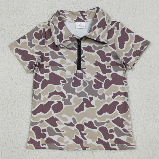 Baby Boys Clothes Short Sleeve Southern Grey Camo Zipper Pullovers Top BT1727