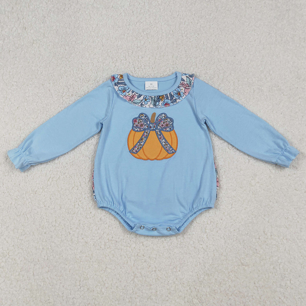 Baby Girls Rompers Floral Embroidery Pumpkins Halloween Ruffle Rompers LR2441 9.13