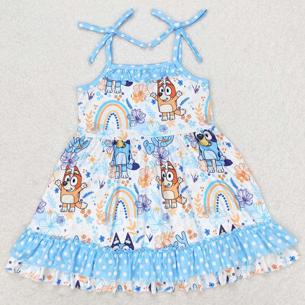 Baby Girls Dress Straps Dogs Ruffle Knee Length Dresses GSD1284