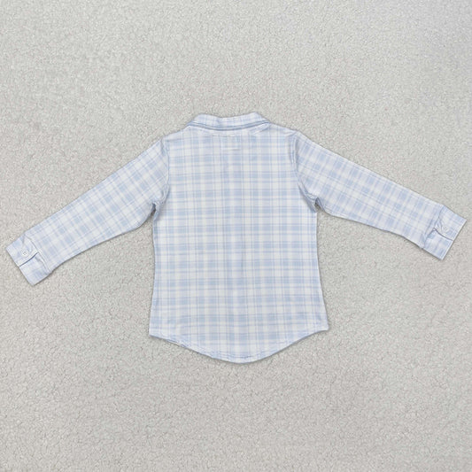 Baby Boys Clothes Tops Blue Checkered Buttons Long Sleeve Tee Shirts Tops BT1075