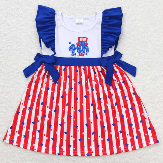 Baby Girls Dress 4th Of July Pockets Bows Knee Length Dresses GSD0674