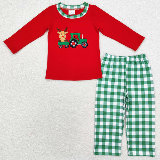 Baby Boys Clothes Christmas Tractor Deer Top Pants Sets BLP0611