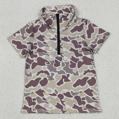 Baby Boys Clothes Short Sleeve Southern Grey Camo Zipper Pullovers Top BT1727