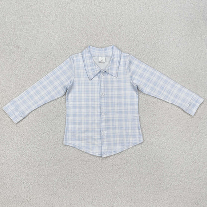 Baby Boys Clothes Tops Blue Checkered Buttons Long Sleeve Tee Shirts Tops BT1075