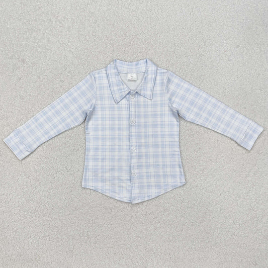 Baby Boys Clothes Tops Blue Checkered Buttons Long Sleeve Tee Shirts Tops BT1075