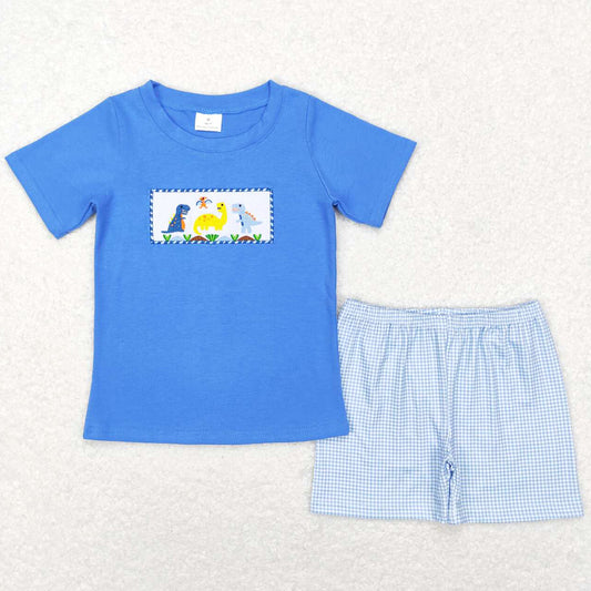 Baby Boys Clothes Dinosaur Embroidery Blue Tee Shirts Shorts Sets BSSO0293