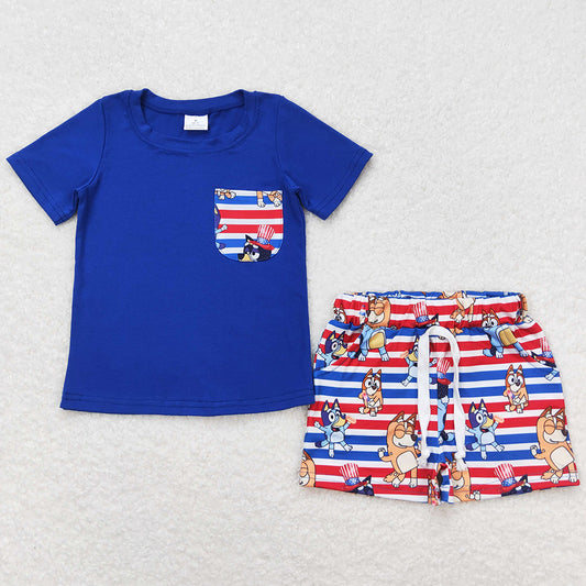 Baby Boys Clothes 4th Of July Cartoon Cute Pocket Top Shorts Clothes Sets BSSO0513