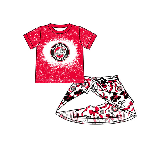 Preorder (moq 5)Baby Girls Bulldogs Team Top Bows Skirt Skort Team Sets 6.14