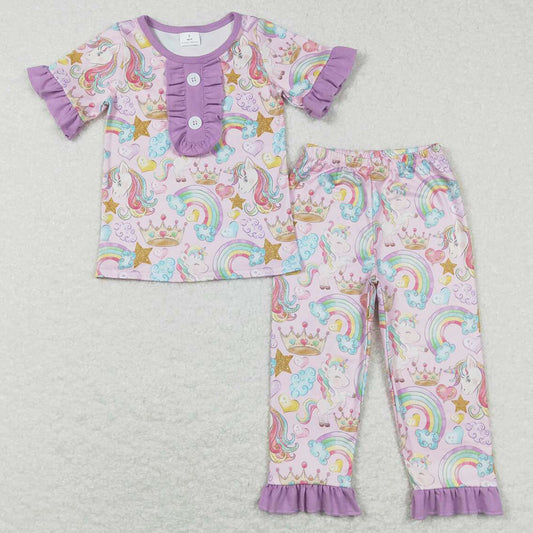 Baby Girls Clothes Short Sleeve Ruffle Tee Shirts Unicorn Pants Pajamas Sets GSPO0949