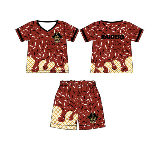preorder(moq 5) Baby Boys Wine Raiders Team Short Sleeve Tee Shirt Shorts Clothes Sets 6.30