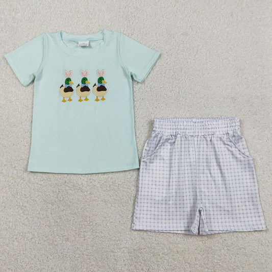 Baby Boys Clothes Embroidery Rabbit Ducks Checked Pockets Short Easter Hunting Sets BSSO1719