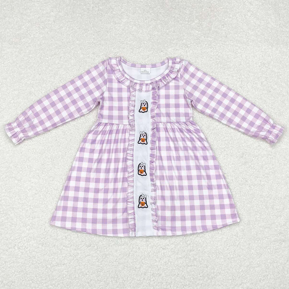 Baby Girls Dress Checkered Halloween Ghost Knee Length Dresses GLD0626