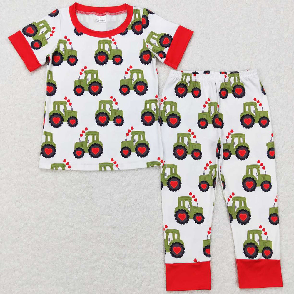 Kids Boys Pajamas Valentines Hearts Tractors Sibling Pajamas Girls Sleepwear GSPO0978 BSPO0200