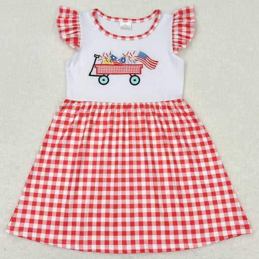 Baby Girls Dress 4th Of July Flag Tractor Knee Length Dresses GSD0843