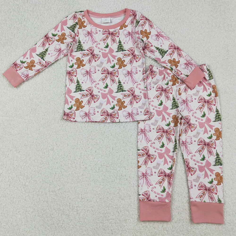 Baby Girls Pajamas Pink Christmas Trees Gingerbread Top Pants Sleepwear Sets GLP2542 9.13