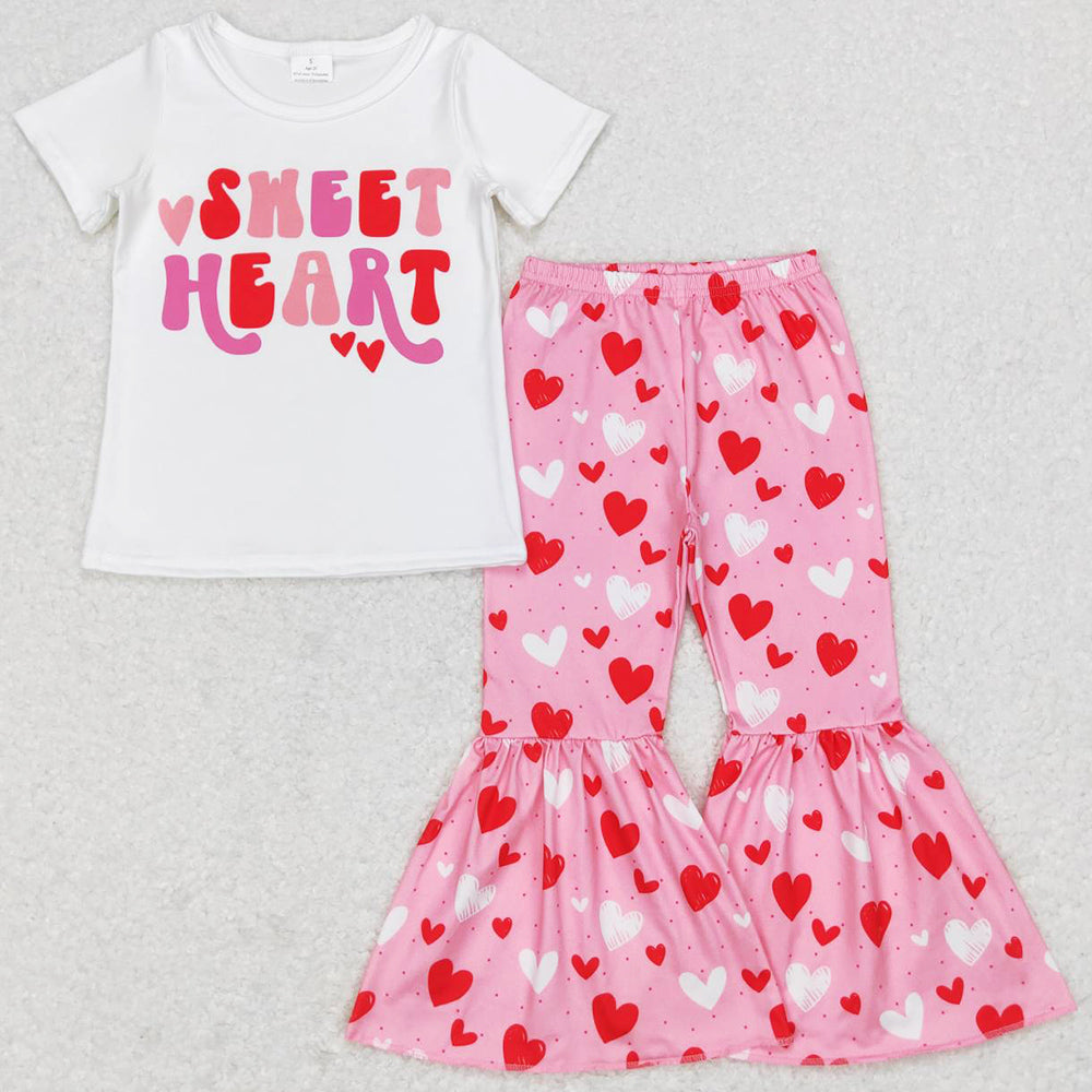 Baby Girls Clothes Valentines Sweet Heart Shirt Bell Pants Sets