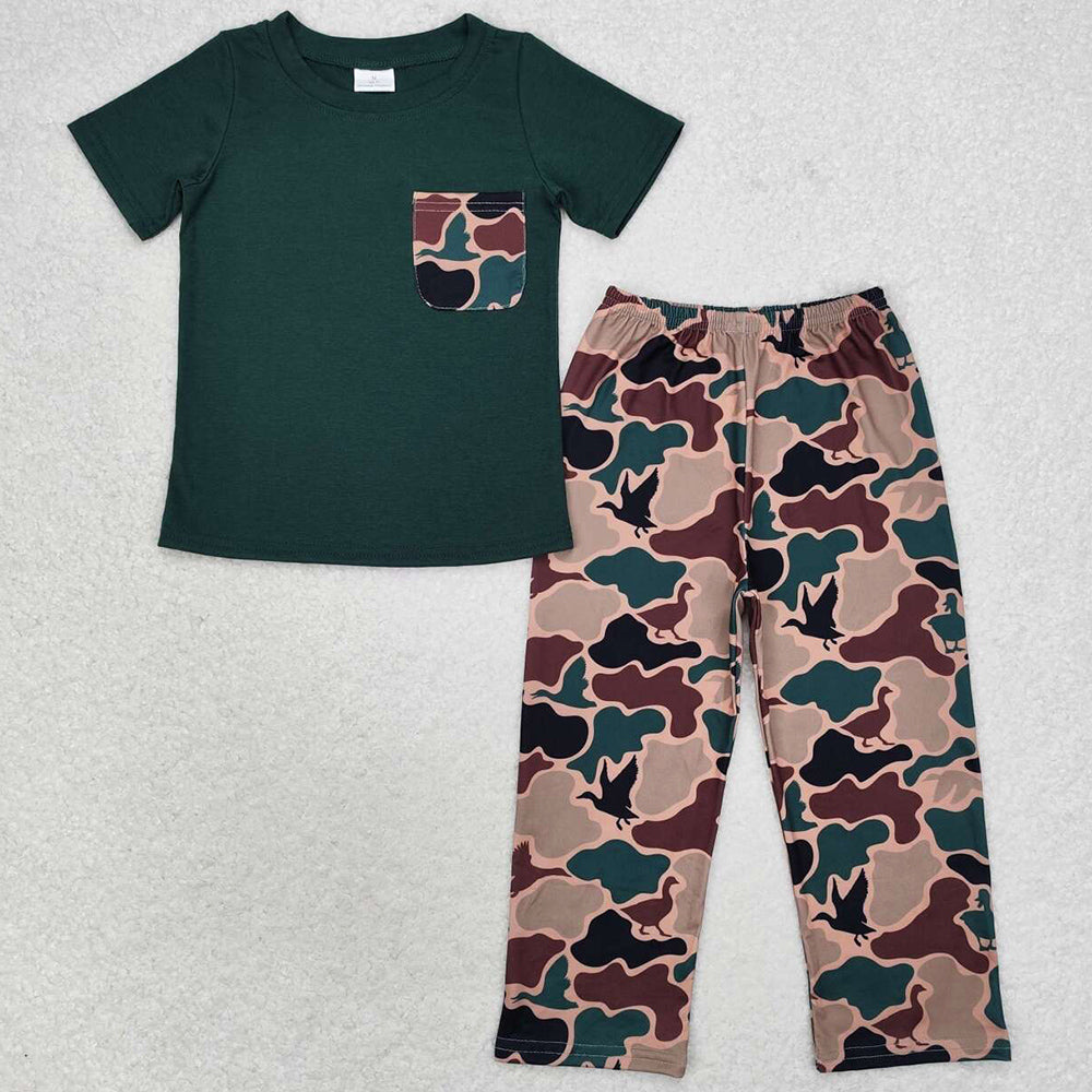 Baby Boys Clothes Dark Green Pocket Top Duck Camo Pants Clothes Sets BSPO0413