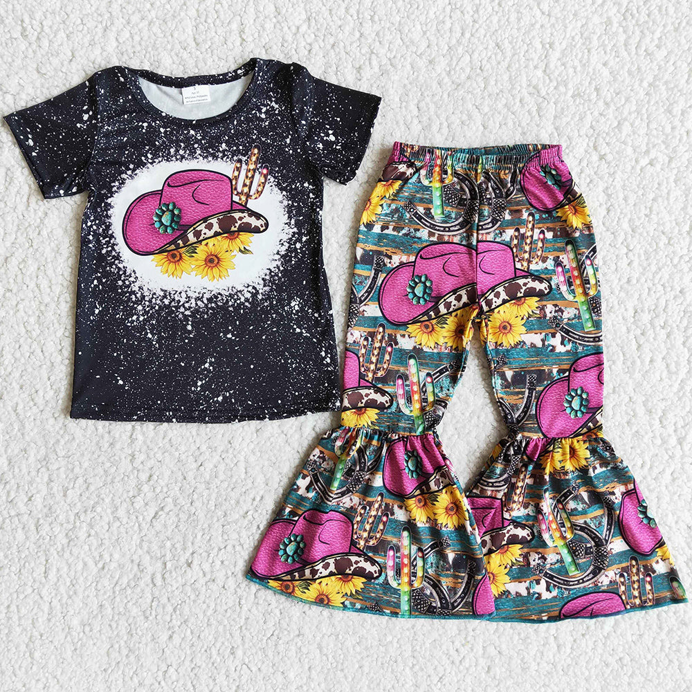 Toddler Girls Clothes Set Baby Girls Clothing Western Style Short Sleeve Bell Pants Outfits B2-1