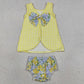 Baby Girls Clothes Yellow Checked Flowers Back Bow Tunic Flowers Bummies Clothes Sets GBO0504