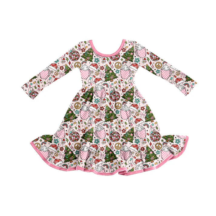 Preorder (moq 5)Baby Girls Christmas Tree Disco Ruffle Knee Length Dresses 8.15