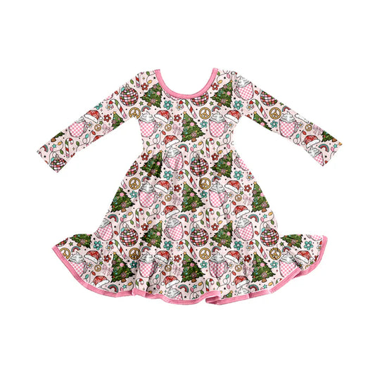 Preorder (moq 5)Baby Girls Christmas Tree Disco Ruffle Knee Length Dresses 8.15