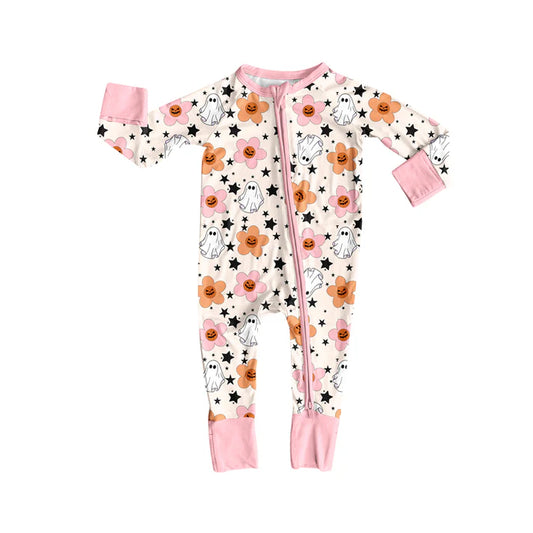 Preorder(moq 5)Baby Infant Boys Ghost Flowers Halloween Zipper Rompers 8.5