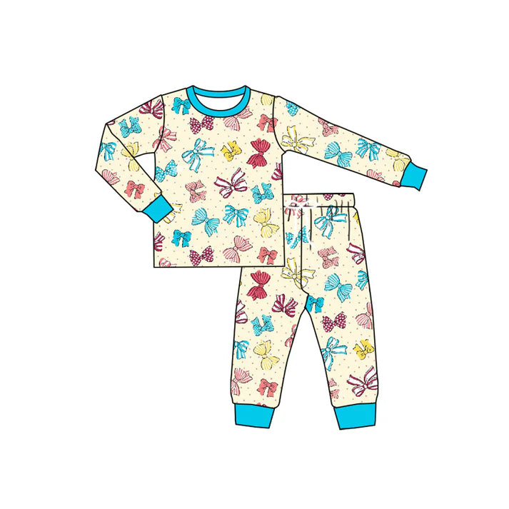 Preorder (moq 5)Baby Boys Long Sleeves Colorful Bows Top Pant Pajamas Set 5.19