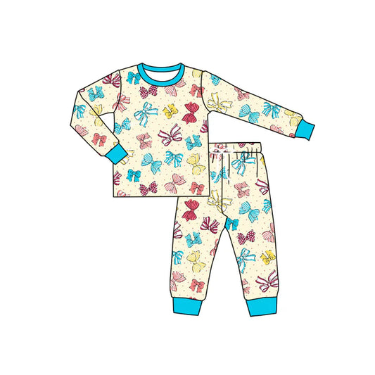 Preorder (moq 5)Baby Boys Long Sleeves Colorful Bows Top Pant Pajamas Set 5.19