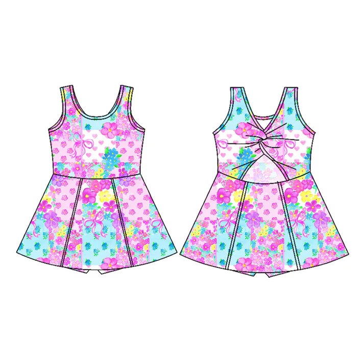 Preorder (moq 5)Baby Girls Hearts Flowers Checked Valentines Shorts Knee Length Dresses 12.2