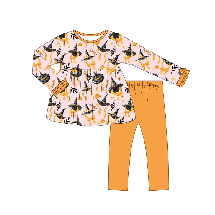 Preorder (moq 5)Baby Girls Long Ruffle Sleeves Flowers Magic Hats Tunic Legging Pant Sets 6.11