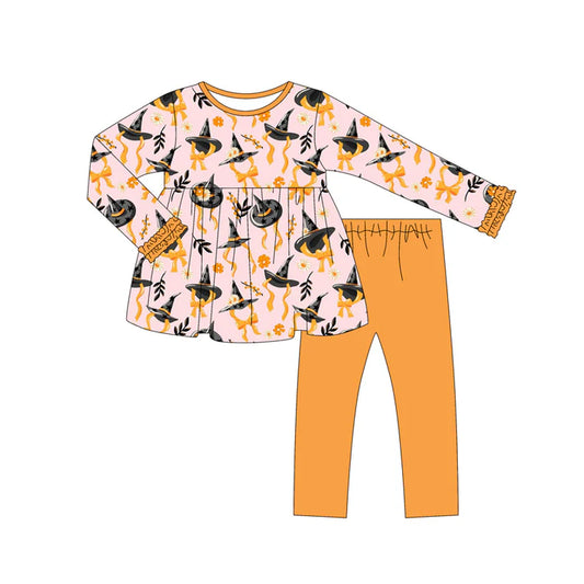 Preorder (moq 5)Baby Girls Long Ruffle Sleeves Flowers Magic Hats Tunic Legging Pant Sets 6.11
