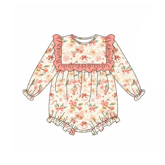 Preorder (moq 5)Baby Girls Long Sleeves Pink Pumpkins Floral Ruffle Rompers 5.17