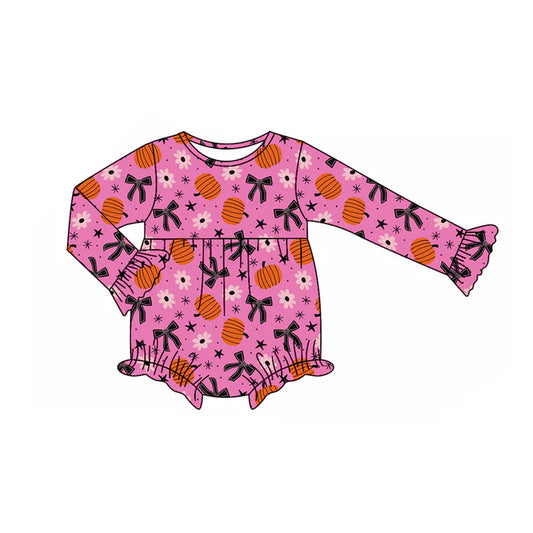 Preorder(moq 5)Baby Infant Girls Bows Pumpkins Fall Ruffle Rompers 7.29