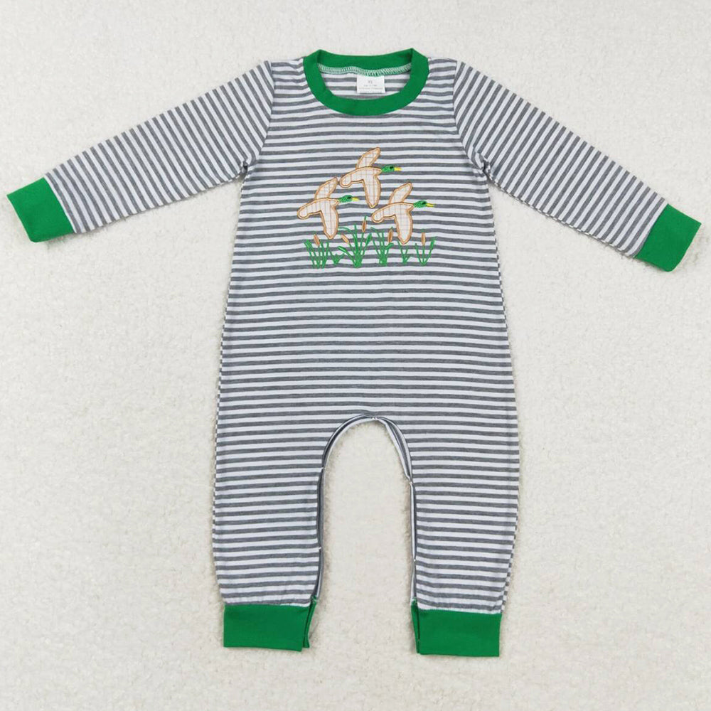 Baby Boys Rompers Blue Stripes Mallard Ducks Long Sleeve Rompers LR1217