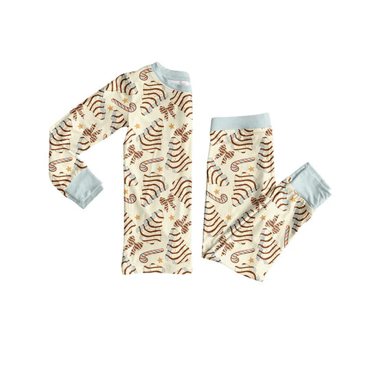 Preorder (moq 5)Baby Girls Long Sleeves Bows Trees Candy Cane Top Pant Pajamas Sets 6.21