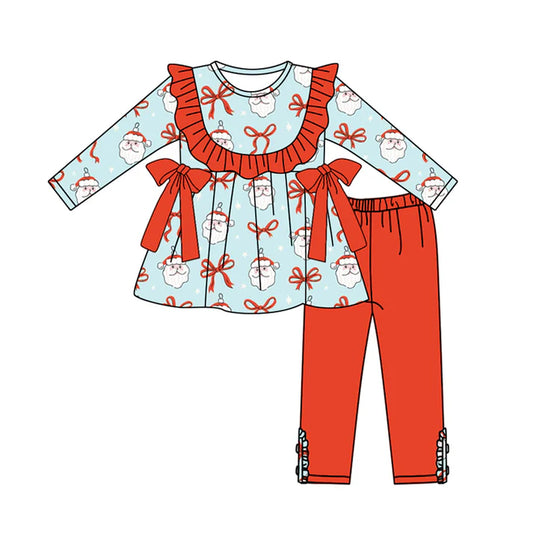Preorder (moq 5)Baby Girls Long Sleeves Bows Santa Tunic Red Legging Pant Set 5.20