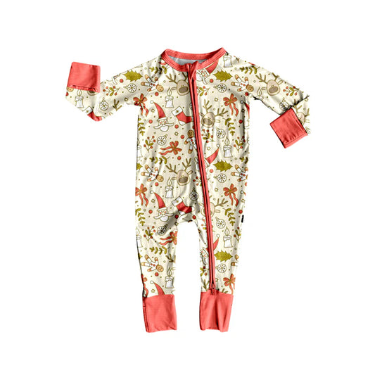 Preorder (moq 5)Baby Girls Long Sleeves Green Santa Gingerbread Zipper Rompers 5.24