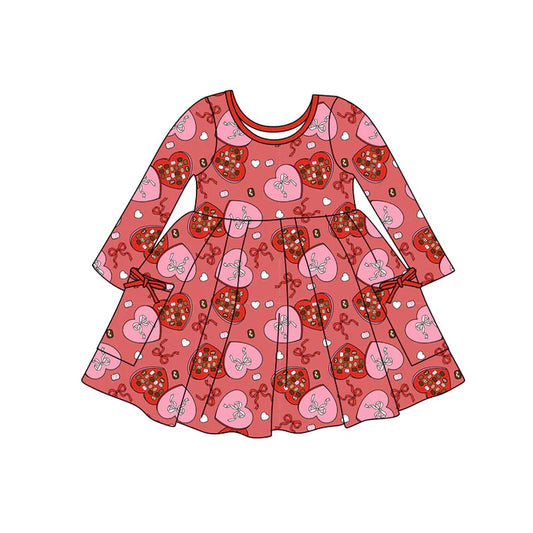 Preorder(moq 5) Baby Girls Pink Bows Hearts Pockets Valentine Knee Length Dresses 11.4