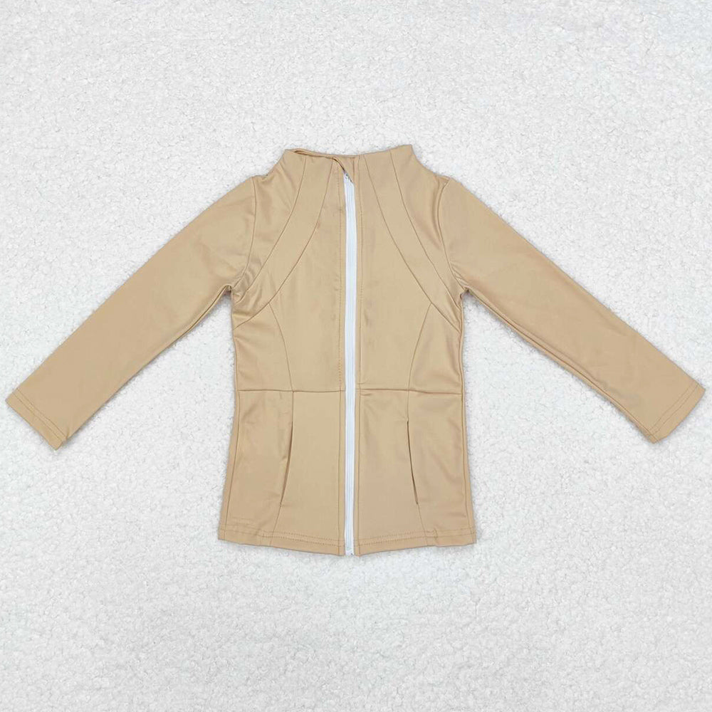 Baby Girls Clothes Tops Khaki Zip Pocket Yoga Active Wear Jackets GT0681