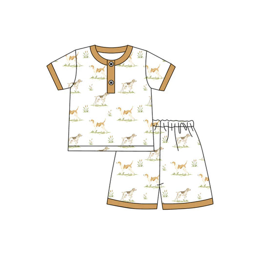 Preorder (moq 5)Baby Boys Khaki Short Sleeves Button Top Dogs Short 4.23
