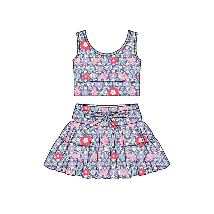 Preorder (moq 5)Baby Girls Colorful Flowers Vest Ruffle Skirt Shorts Clothes Sets 12.4