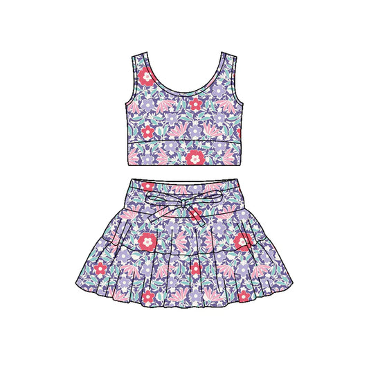 Preorder (moq 5)Baby Girls Colorful Flowers Vest Ruffle Skirt Shorts Clothes Sets 12.4