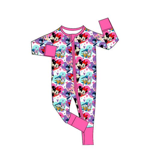 Preorder (moq 5)Baby Girls Cartoon Ducks Mouses Hearts Zipper Footie Rompers 10.29