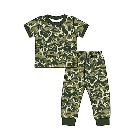 Preorder (moq 5)Baby Boys Short Sleeves Green Camo Deer Top Pant Pajamas Set 5.21