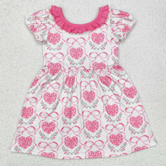 Baby Girls Dress Pink Rose Flowers Bows Knee Length Dresses GSD1512