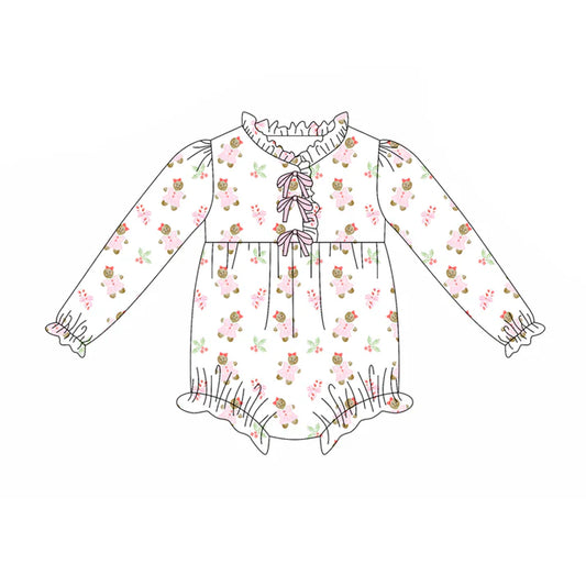 Preorder(moq 5)Baby Infant Girls Bows Candy Cane Gingerbread Ruffle Christmas Rompers 7.29